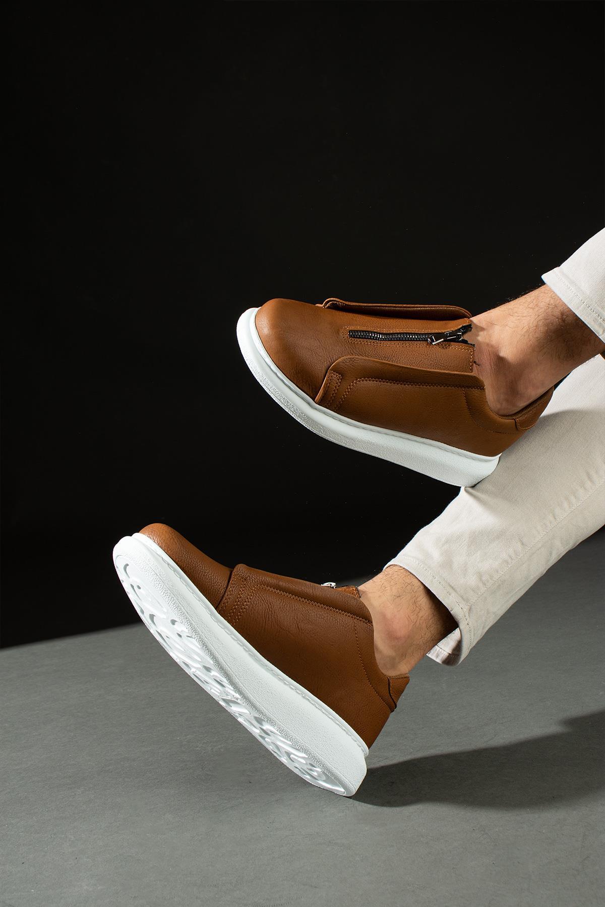 L.A Polo 355 Taba Renk Beyaz Tabanlı Bağcıksız Günlük Erkek Spor Ayakkabı