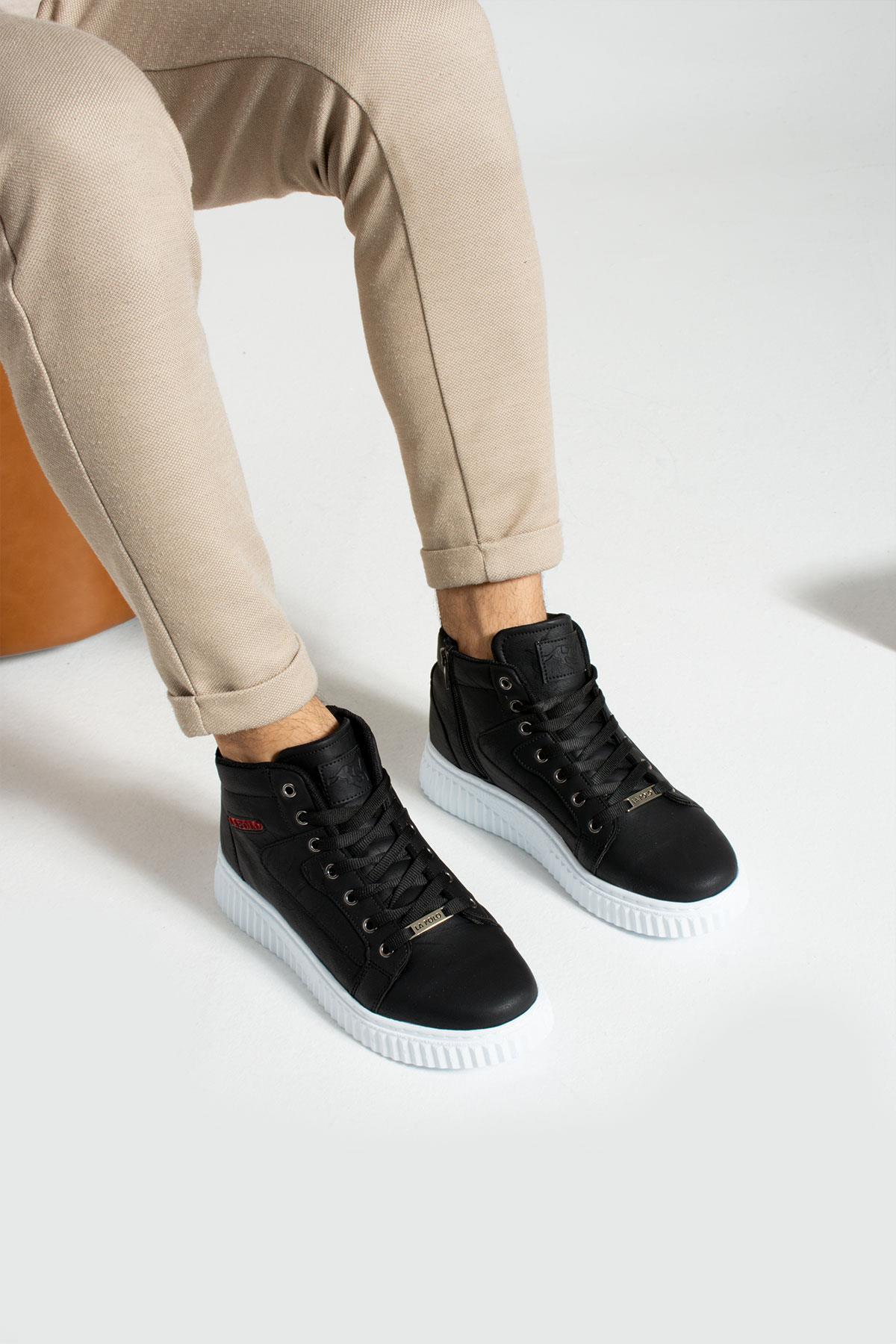 L.A Polo 013 Siyah Renk Beyaz Tabanlı Erkek Günlük Ayakkabı