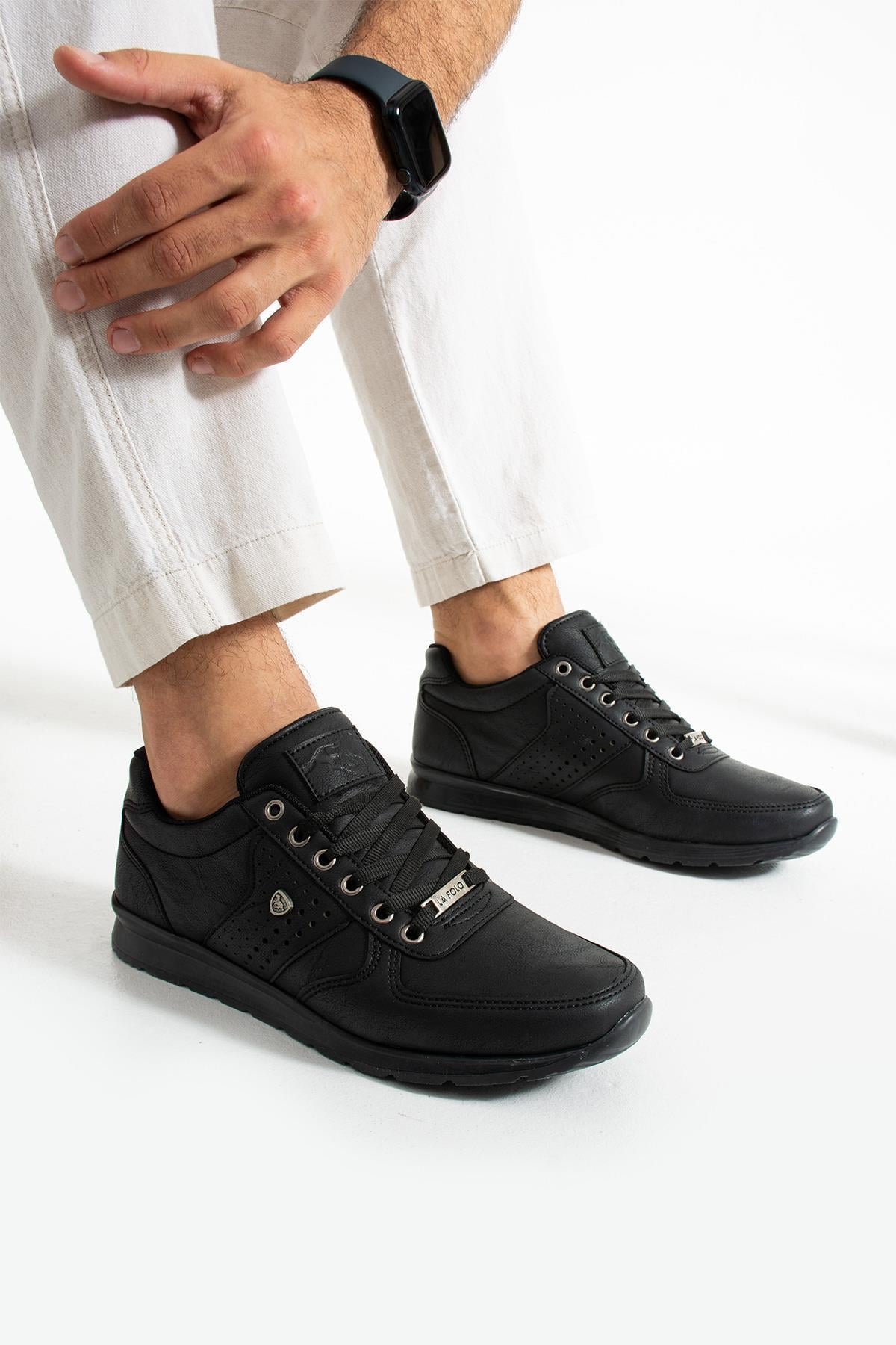 L.A Polo 043 Siyah Renk Siyah Tabanlı Bağcıksız Günlük Erkek Spor Ayakkabı