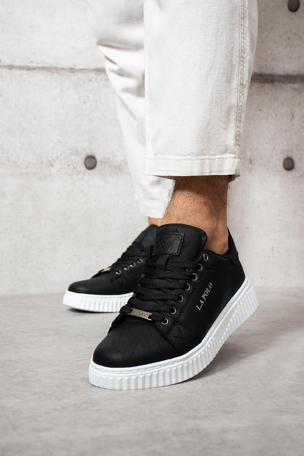 L.A Polo 505 Siyah Renk Beyaz Tabanlı Bağcıklı Günlük Erkek Spor Ayakkabı