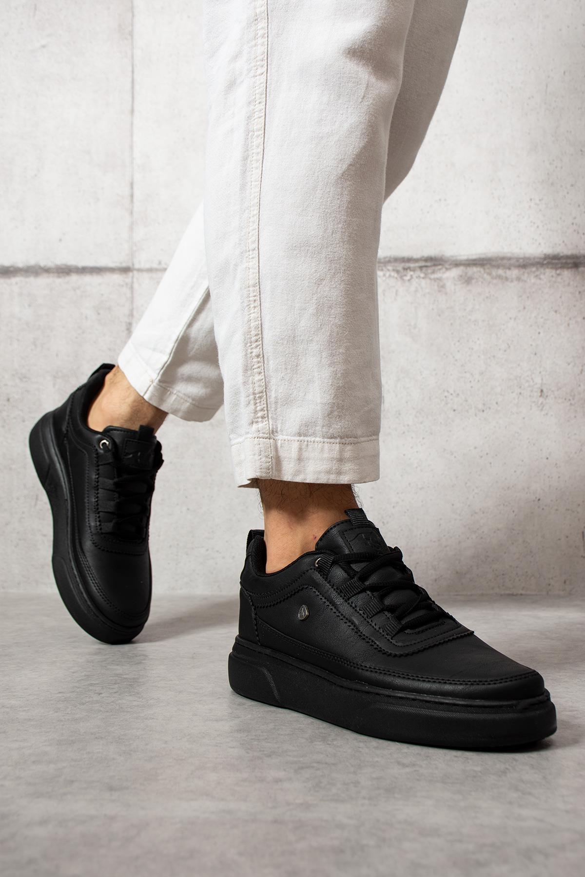 L.A Polo 515 Siyah Renk Siyah Tabanlı Bağcıklı Günlük Erkek Spor Ayakkabı