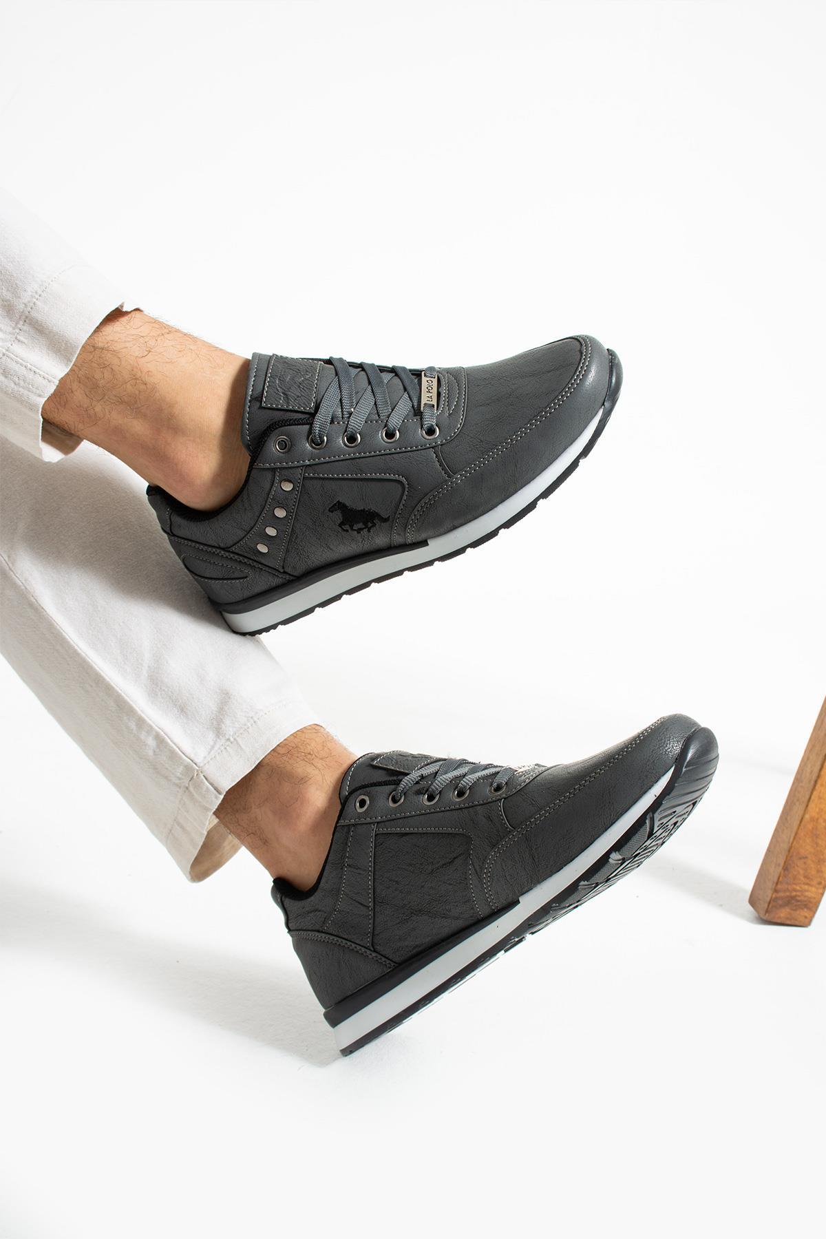 L.A Polo 351 Füme Renk Beyaz Tabanlı Bağcıksız Günlük Erkek Spor Ayakkabı