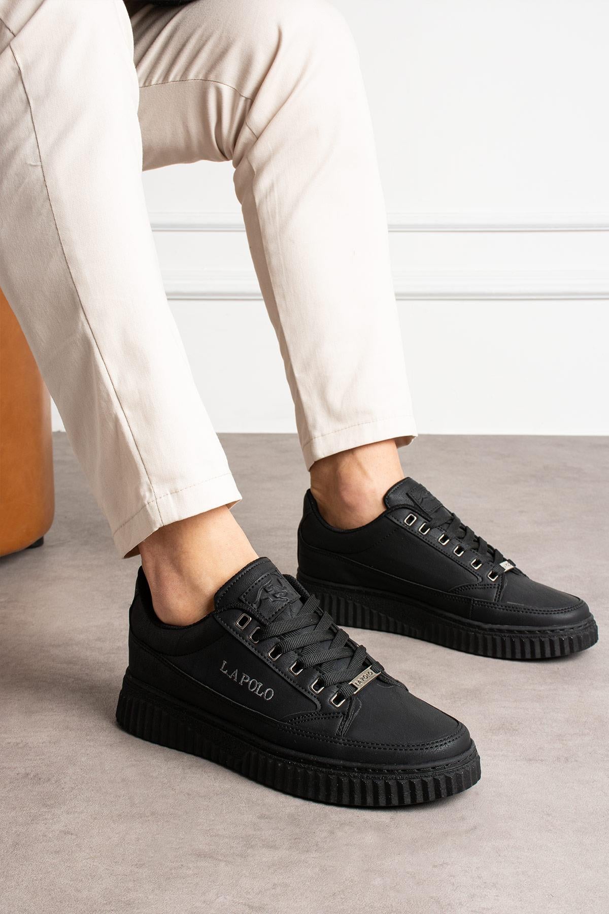 L.A Polo 527 Siyah Renk Siyah Tabanlı Bağcıklı Günlük Erkek Spor Ayakkabı