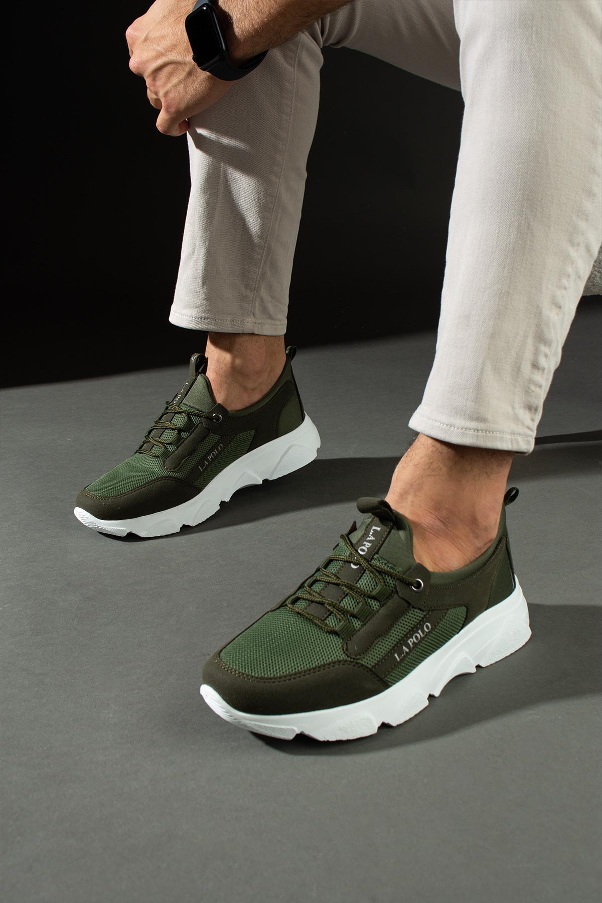 L.A Polo 511 Haki Renk Beyaz Tabanlı Bağcıksız Günlük Erkek Spor Ayakkabı