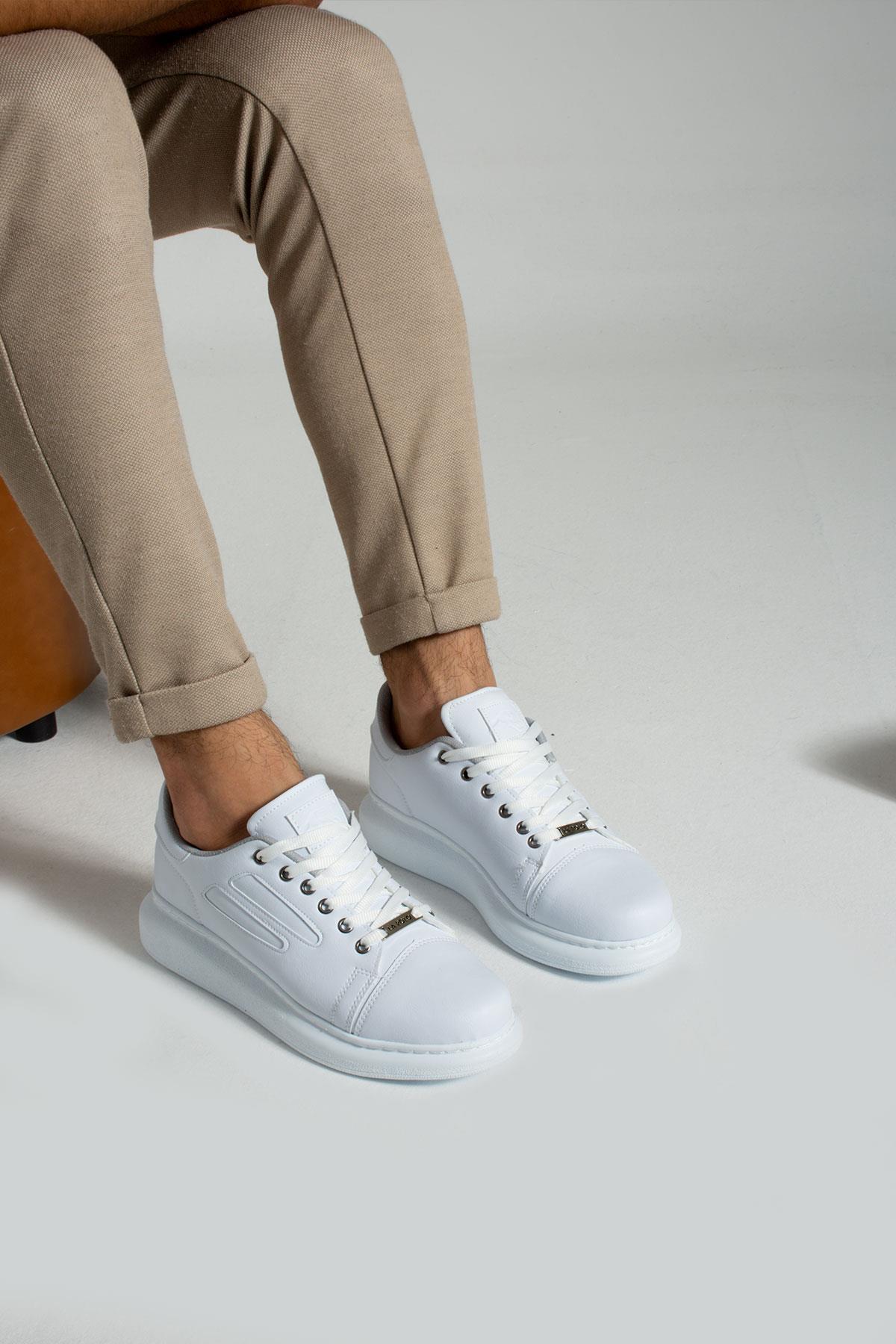 L.A Polo 015 Beyaz Renk Beyaz Tabanlı Bağcıklı Günlük Erkek Spor Ayakkabı