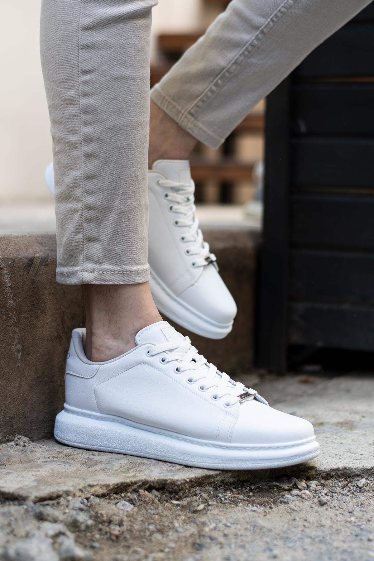 L.A Polo 051 Beyaz Renk Beyaz Tabanlı Bağcıklı Günlük Erkek Spor Ayakkabı