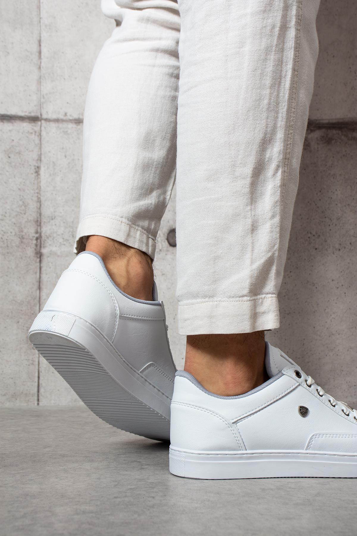 L.A Polo 08 Beyaz Renk Beyaz Tabanlı Bağcıklı Günlük Erkek Spor Ayakkabı