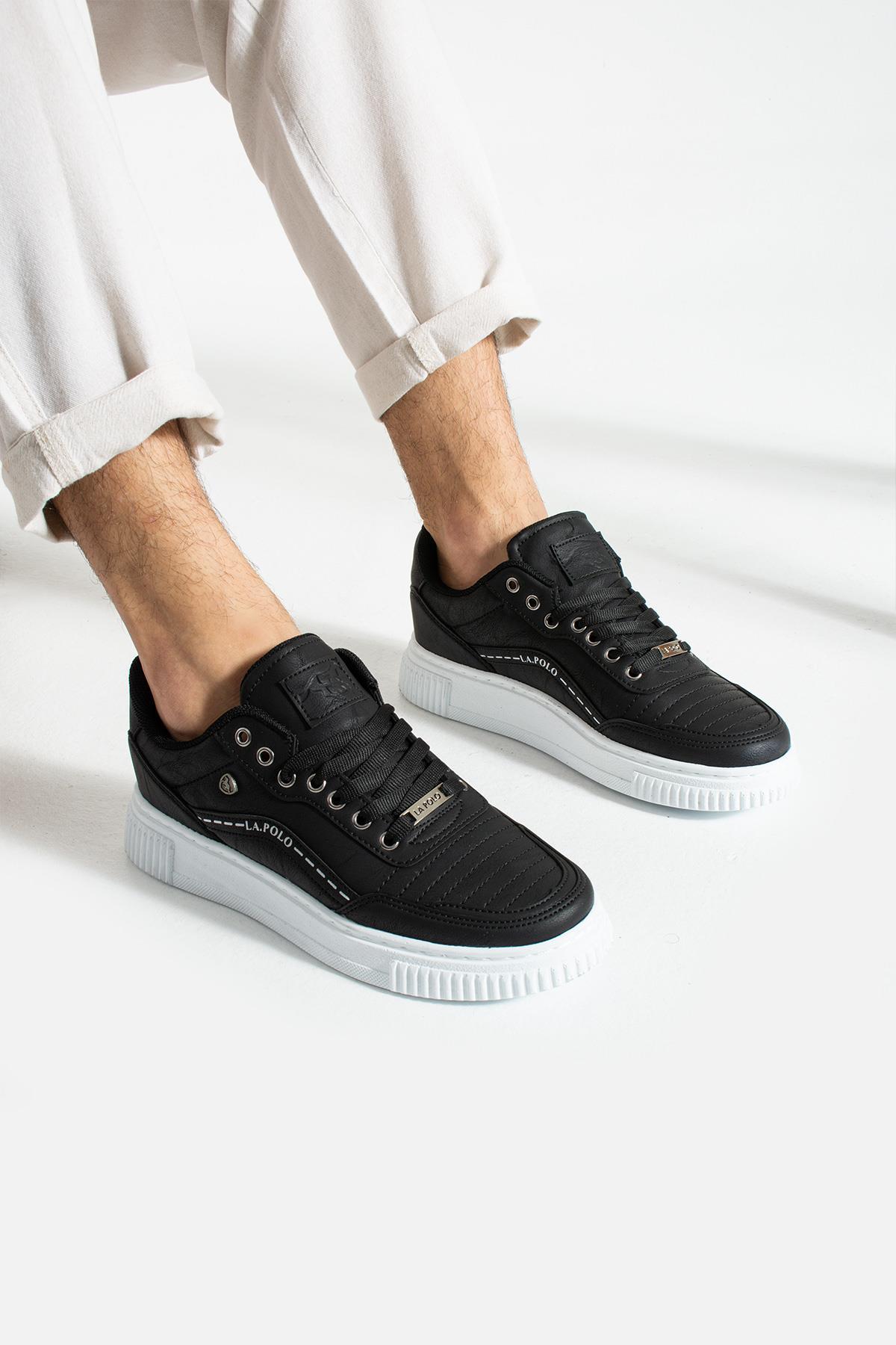 L.A Polo 017 Siyah Renk Beyaz Tabanlı Bağcıklı Günlük Erkek Spor Ayakkabı