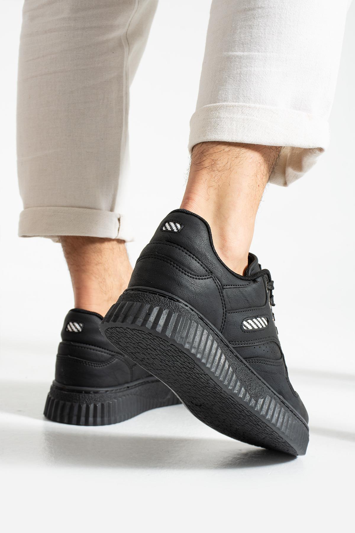 L.A Polo 09 Siyah Renk Siyah Tabanlı Bağcıklı Günlük Erkek Spor Ayakkabı