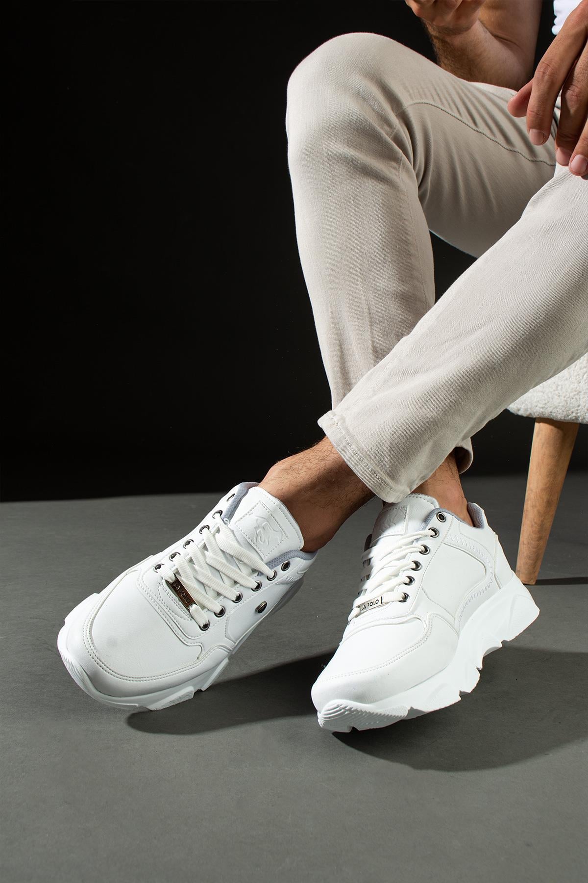 L.A Polo 012 Beyaz Renk Beyaz Tabanlı Bağcıksız Günlük Erkek Spor Ayakkabı