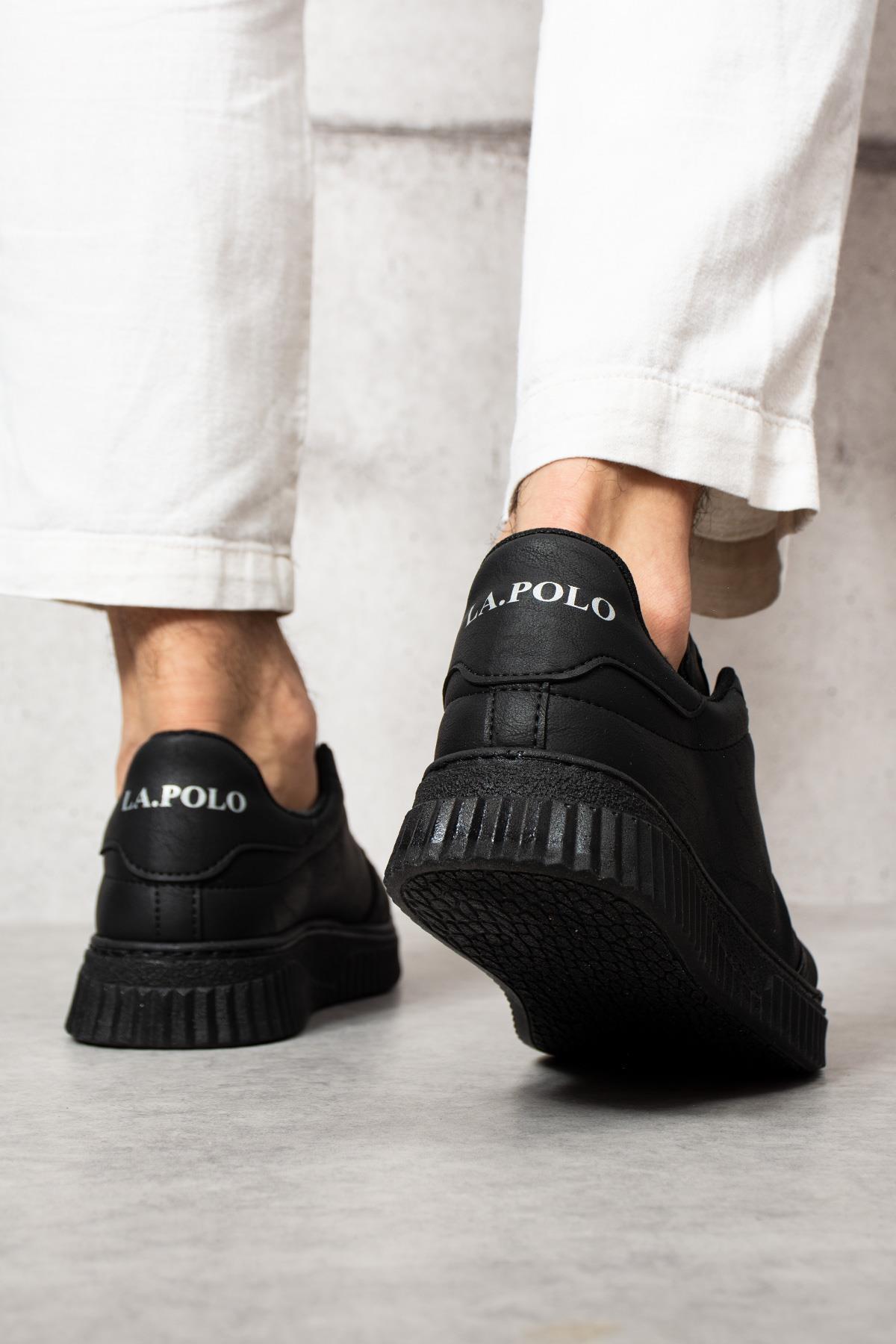 L.A Polo 505 Siyah Renk Siyah Tabanlı Bağcıklı Günlük Erkek Spor Ayakkabı
