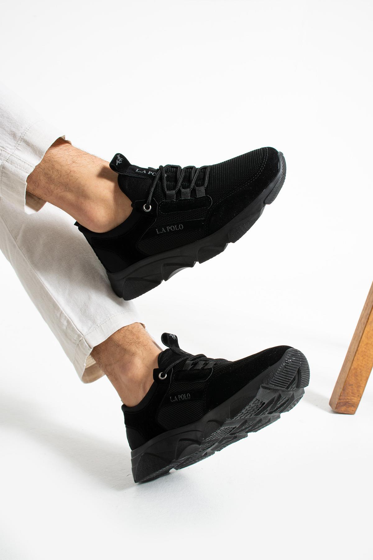 L.A Polo 511 Siyah Renk Siyah Tabanlı Bağcıksız Günlük Erkek Spor Ayakkabı