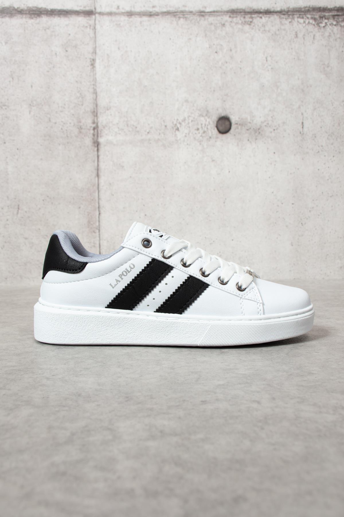 L.A Polo 503 Beyaz Siyah Renk Beyaz Tabanlı Bağcıklı Günlük Kadın Spor Ayakkabı