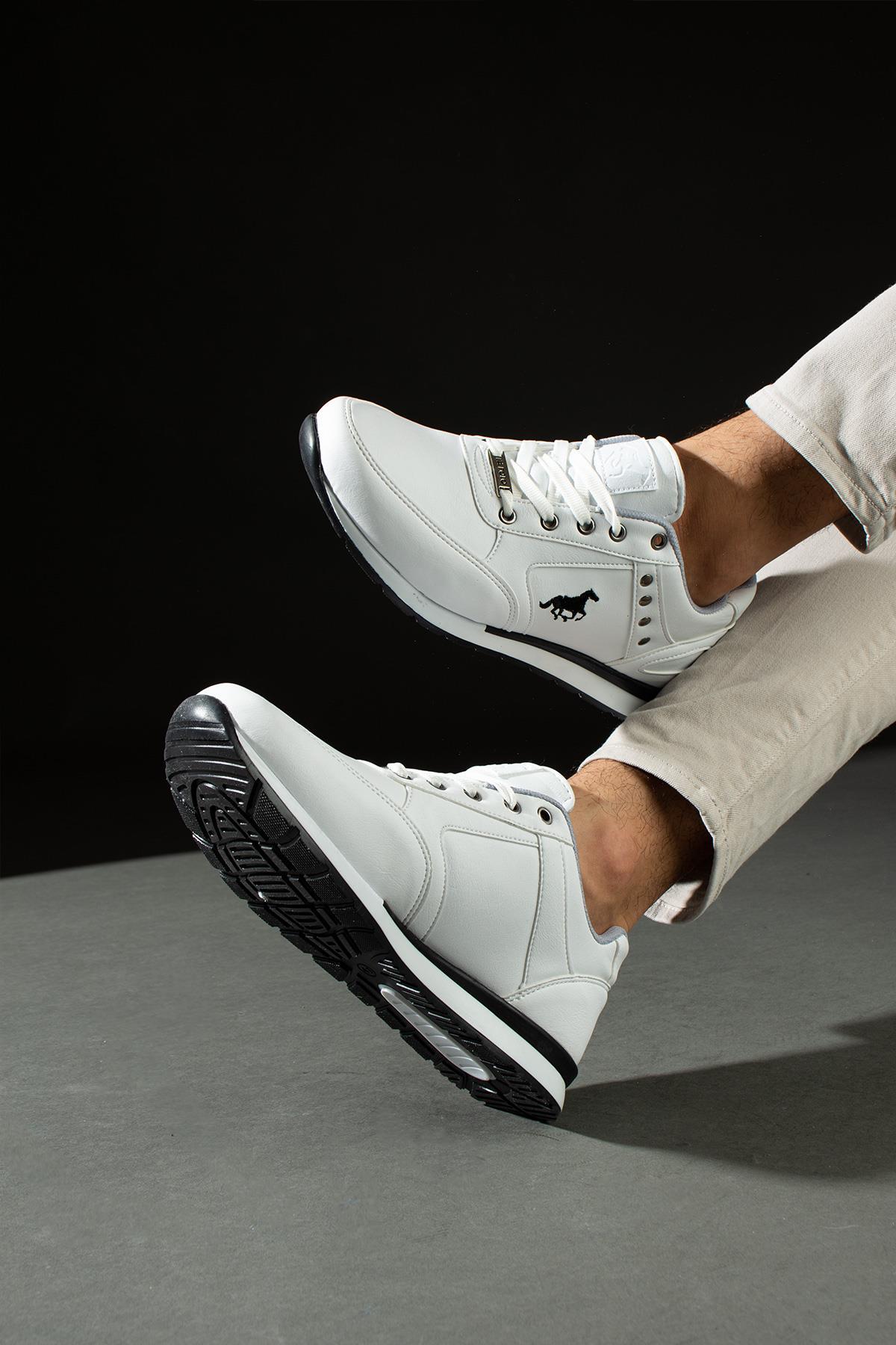 L.A Polo 351 Beyaz Renk Beyaz Tabanlı Bağcıksız Günlük Erkek Spor Ayakkabı