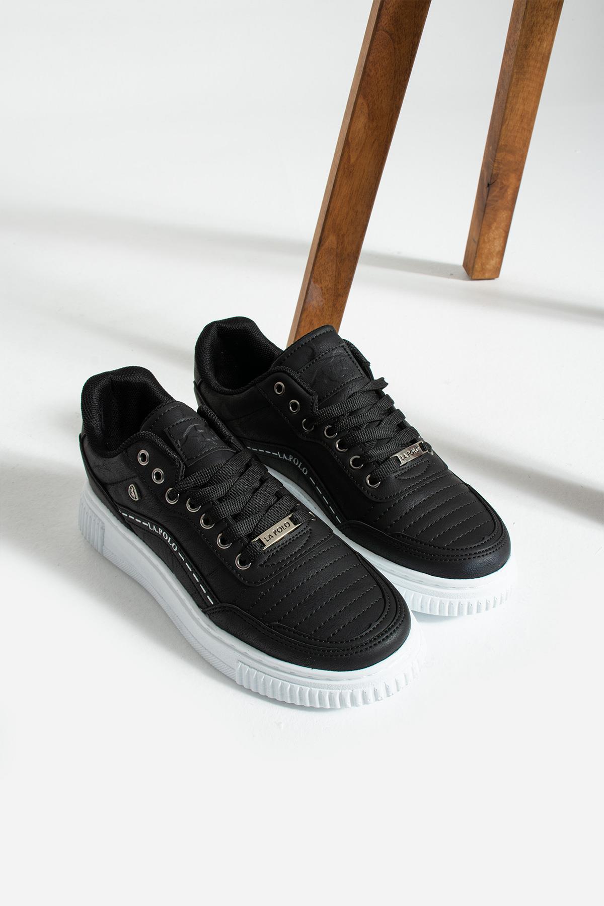 L.A Polo 017 Siyah Renk Beyaz Tabanlı Bağcıklı Günlük Erkek Spor Ayakkabı