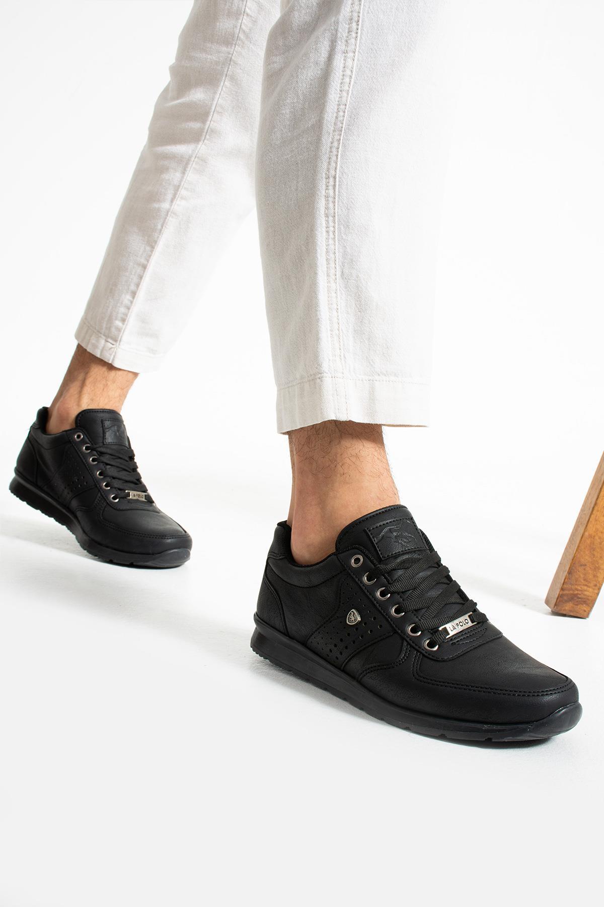 L.A Polo 043 Siyah Renk Siyah Tabanlı Bağcıksız Günlük Erkek Spor Ayakkabı
