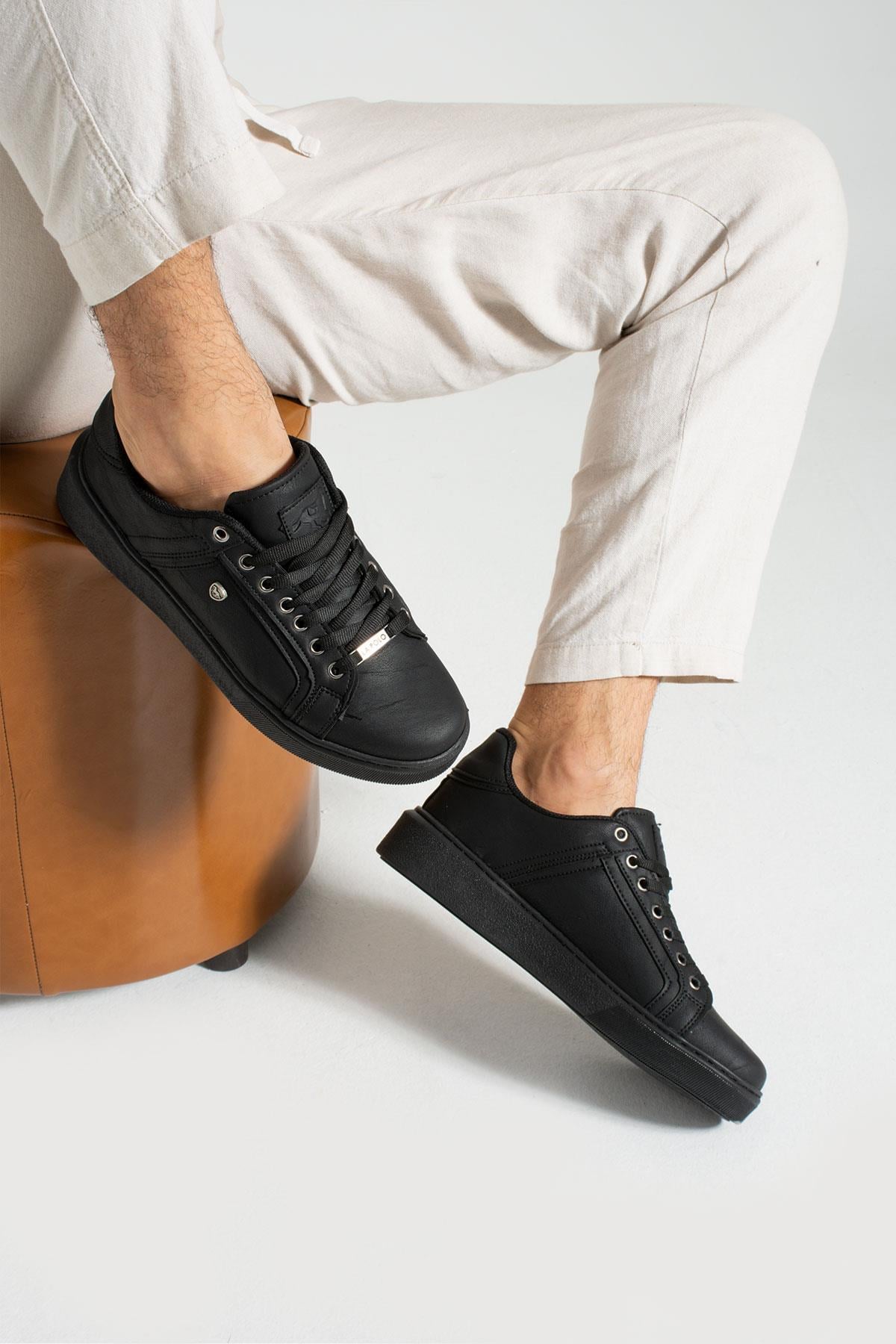 L.A Polo 333 Siyah Renk Siyah Tabanlı Erkek Günlük Ayakkabı