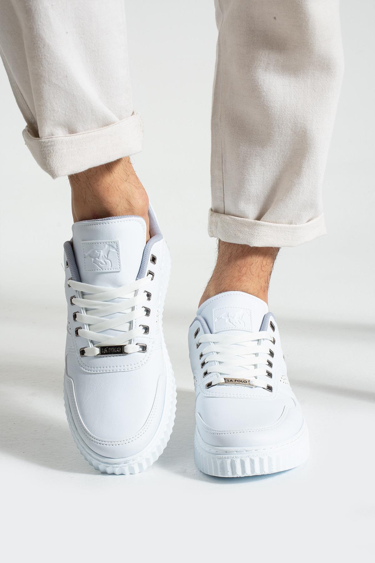 L.A Polo 09 Beyaz Renk Beyaz Tabanlı Bağcıklı Günlük Erkek Spor Ayakkabı