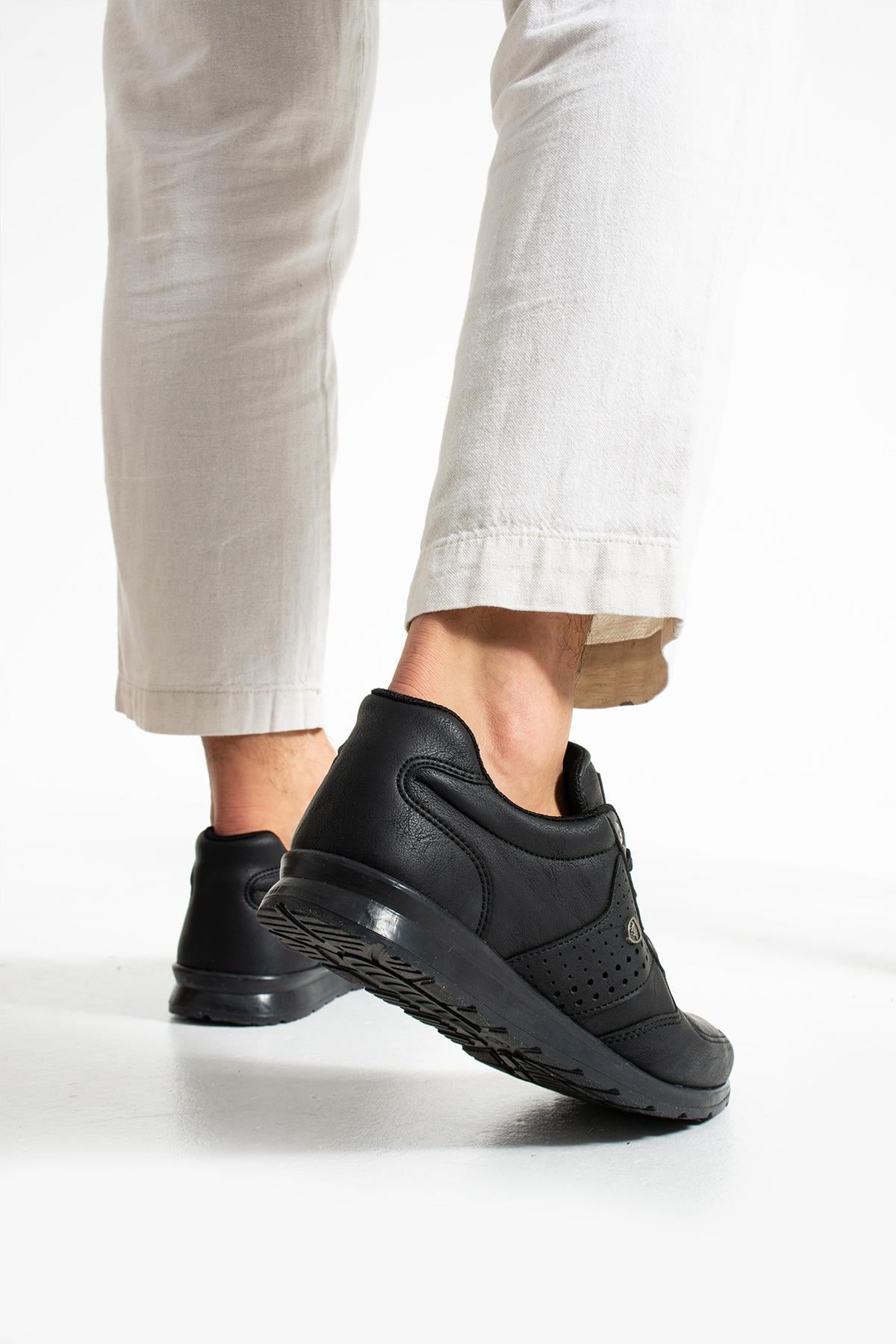 L.A Polo 043 Siyah Renk Siyah Tabanlı Bağcıksız Günlük Erkek Spor Ayakkabı