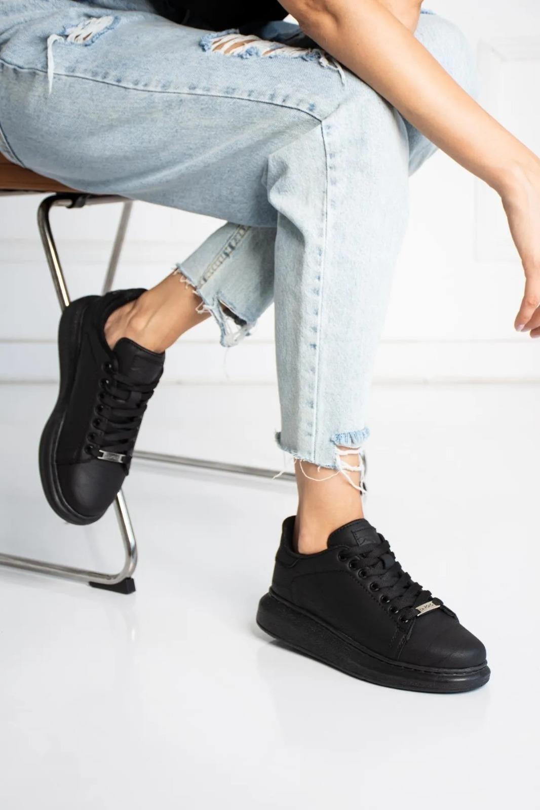 L.A Polo 051 Siyah Renk Siyah Tabanlı Bağcıklı Günlük Kadın Spor Ayakkabı