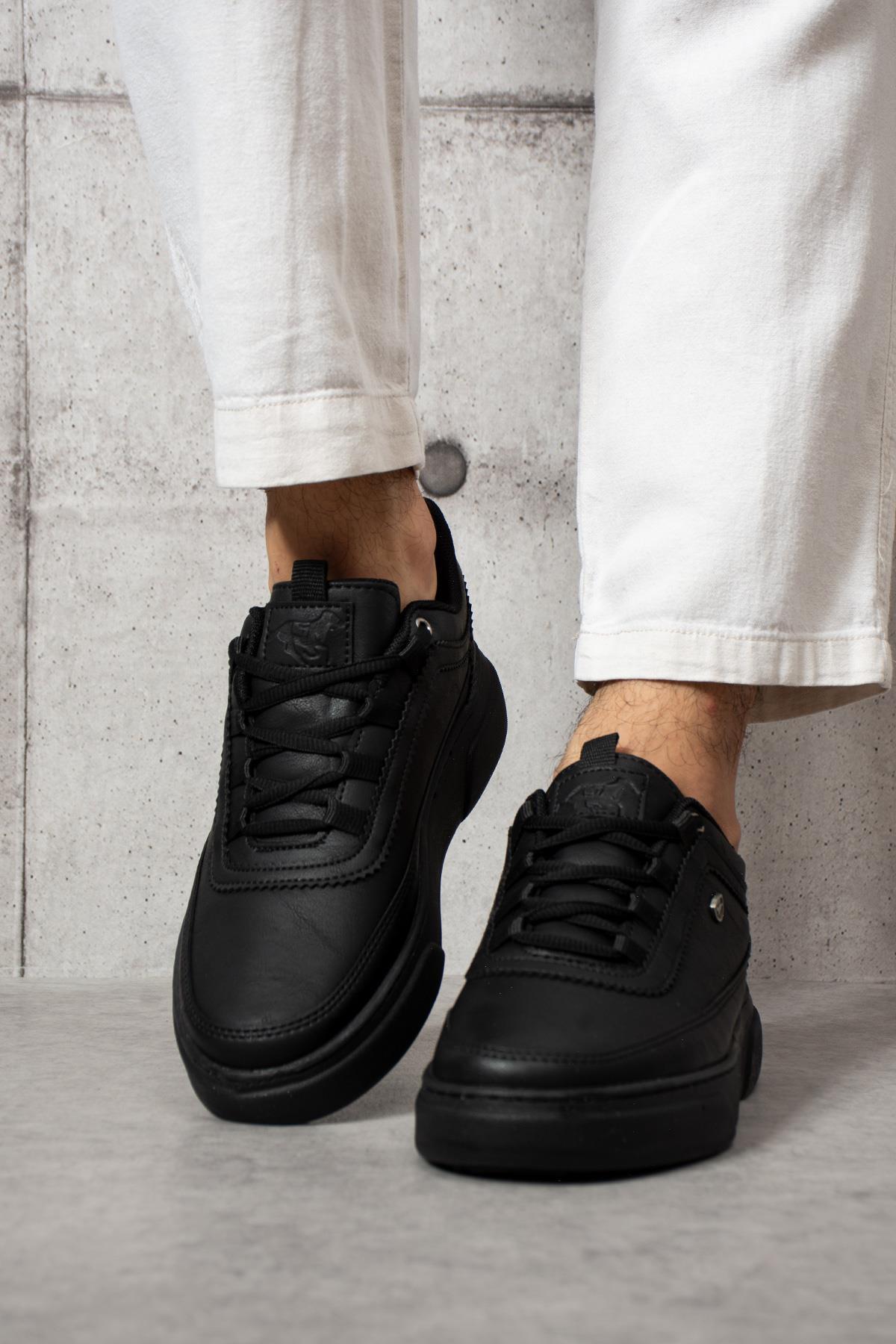 L.A Polo 515 Siyah Renk Siyah Tabanlı Bağcıklı Günlük Erkek Spor Ayakkabı