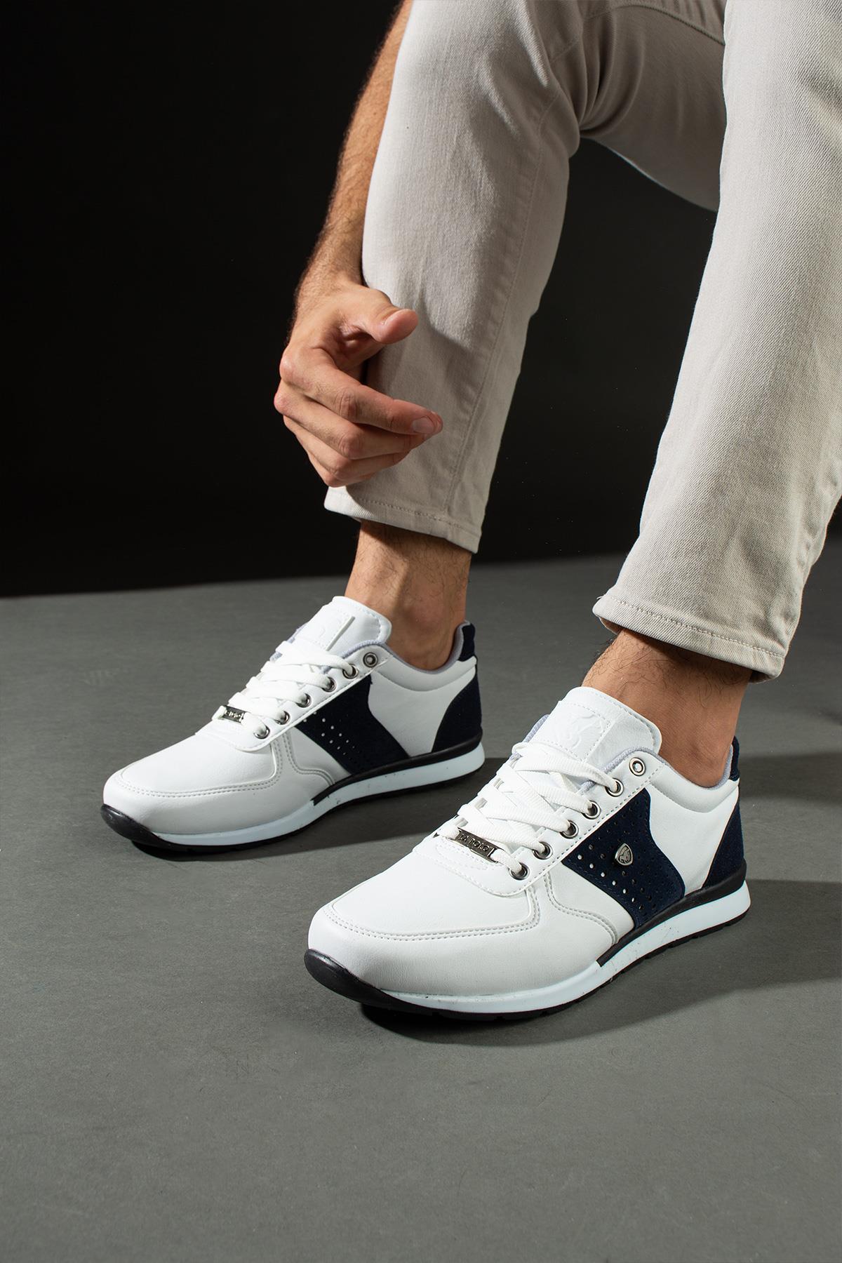 L.A Polo 043 Beyaz Lacivert Renk Beyaz Tabanlı Bağcıksız Günlük Erkek Spor Ayakkabı