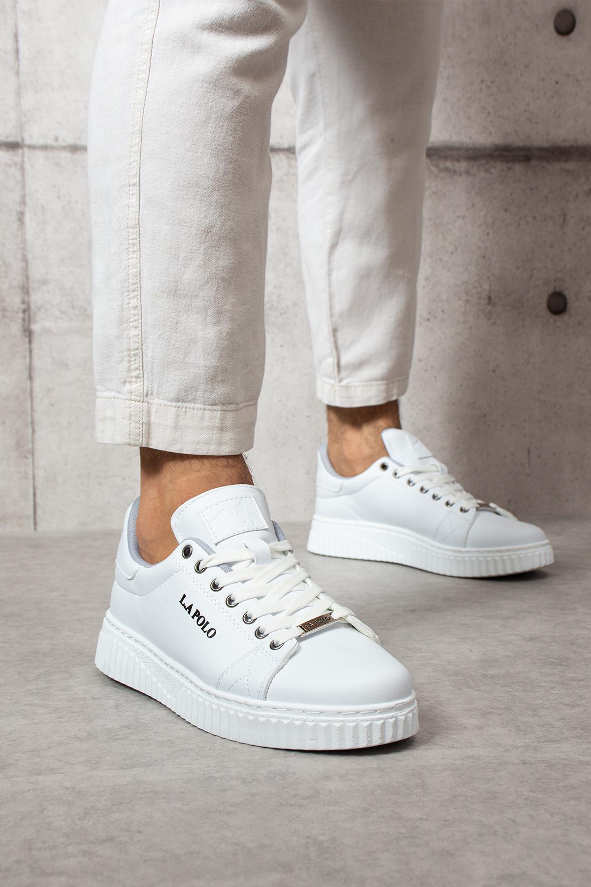 L.A Polo 505 Beyaz Renk Beyaz Tabanlı Bağcıklı Günlük Erkek Spor Ayakkabı