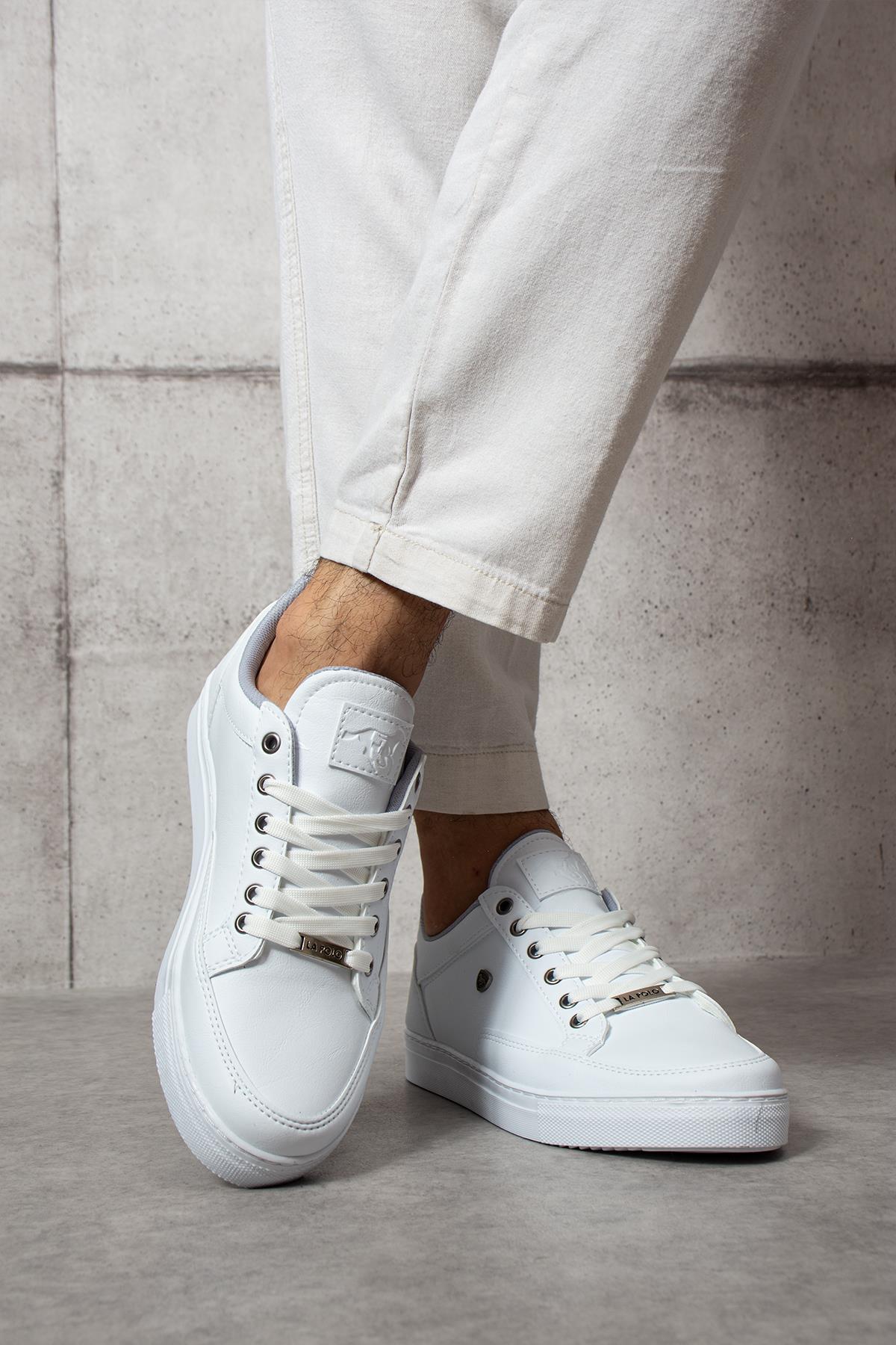 L.A Polo 08 Beyaz Renk Beyaz Tabanlı Bağcıklı Günlük Erkek Spor Ayakkabı