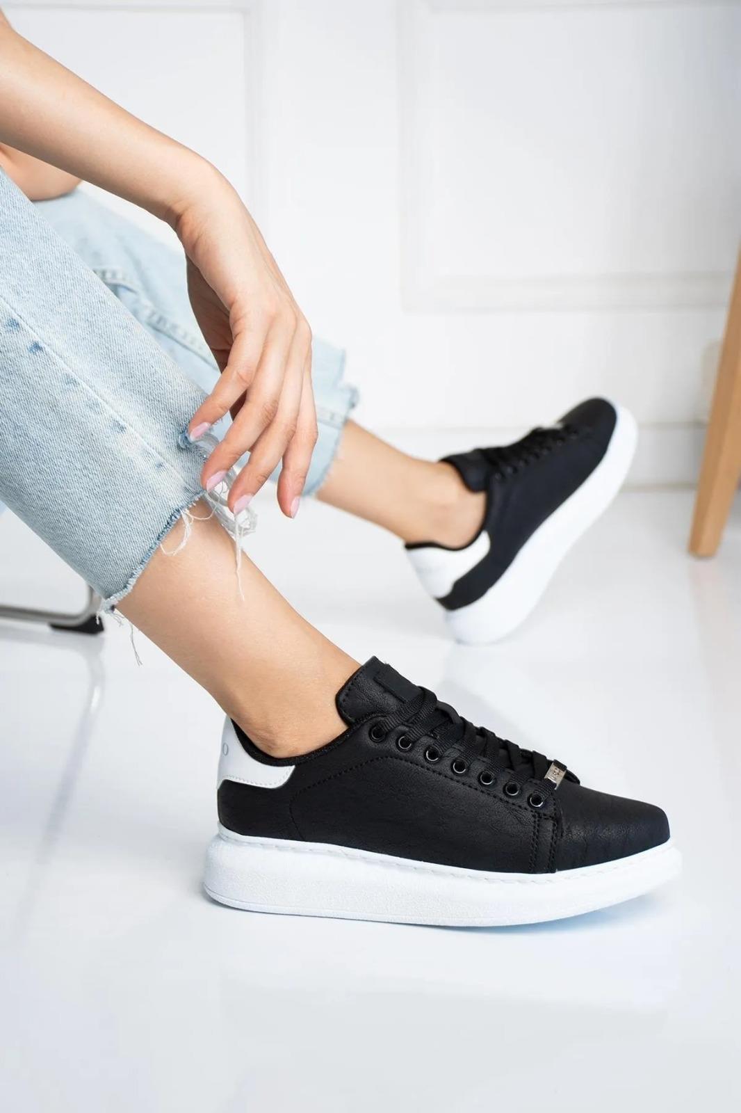 L.A Polo 051 Siyah Renk Beyaz Tabanlı Bağcıklı Günlük Kadın Spor Ayakkabı