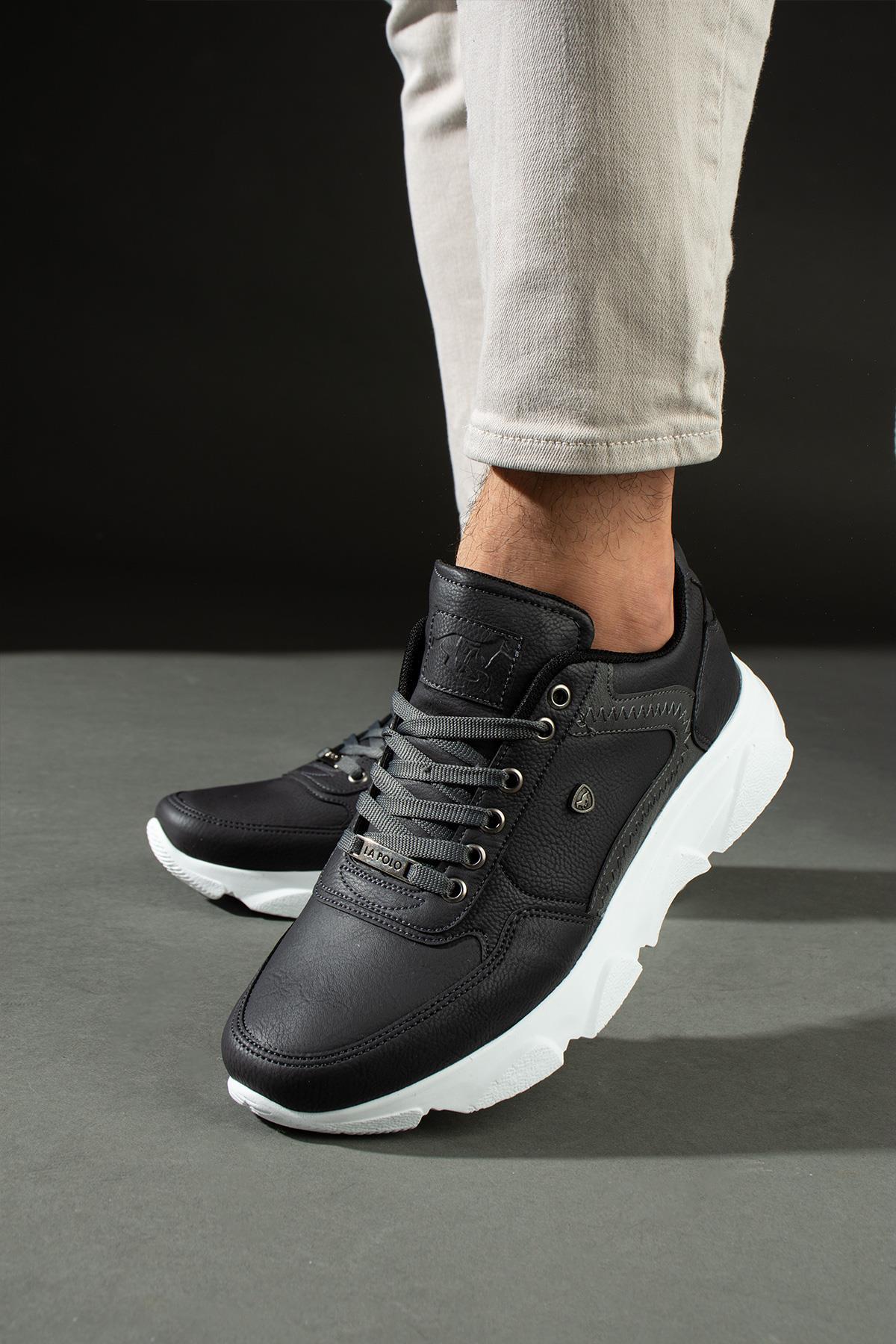 L.A Polo 012 Füme Renk Beyaz Tabanlı Bağcıksız Günlük Erkek Spor Ayakkabı
