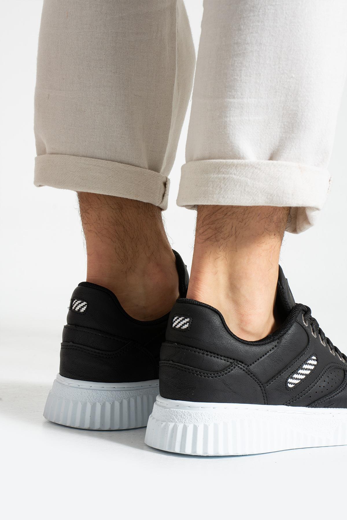 L.A Polo 09 Siyah Renk Beyaz Tabanlı Bağcıklı Günlük Erkek Spor Ayakkabı