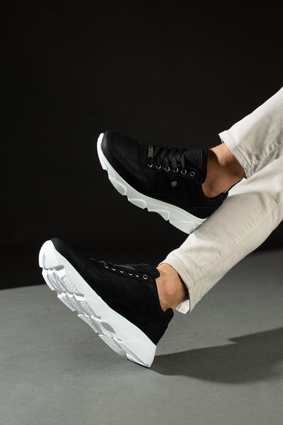 L.A Polo 012 Siyah Renk Beyaz Tabanlı Bağcıksız Günlük Erkek Spor Ayakkabı