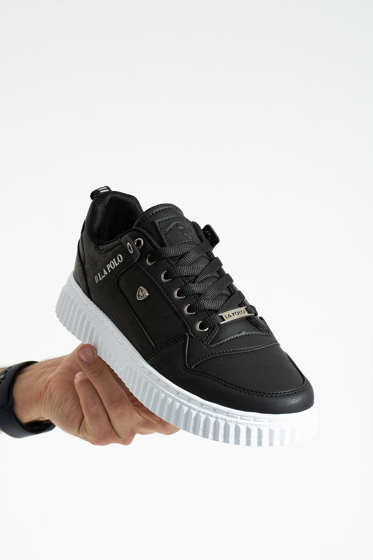 L.A Polo 027 Siyah Renk Beyaz Tabanlı Bağcıklı Günlük Erkek Spor Ayakkabı
