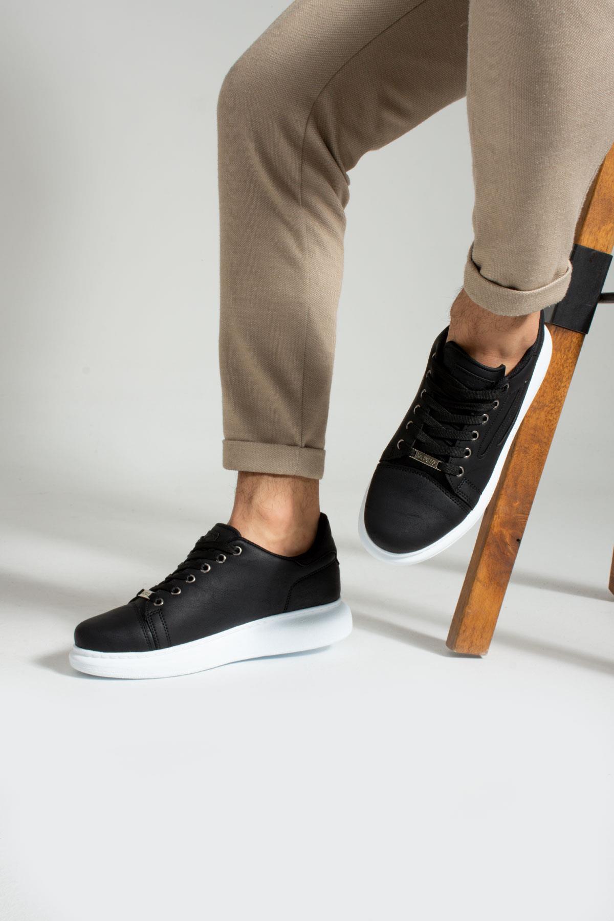 L.A Polo 015 Siyah Renk Beyaz Tabanlı Bağcıklı Günlük Erkek Spor Ayakkabı