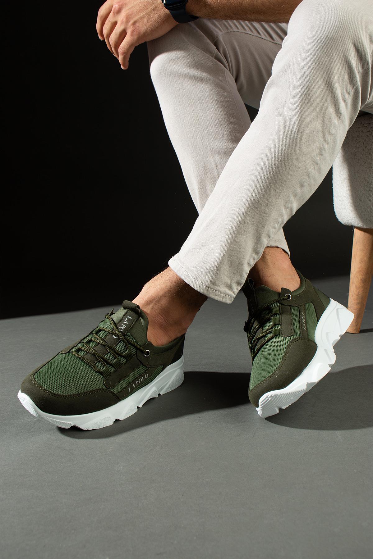 L.A Polo 511 Haki Renk Beyaz Tabanlı Bağcıksız Günlük Erkek Spor Ayakkabı