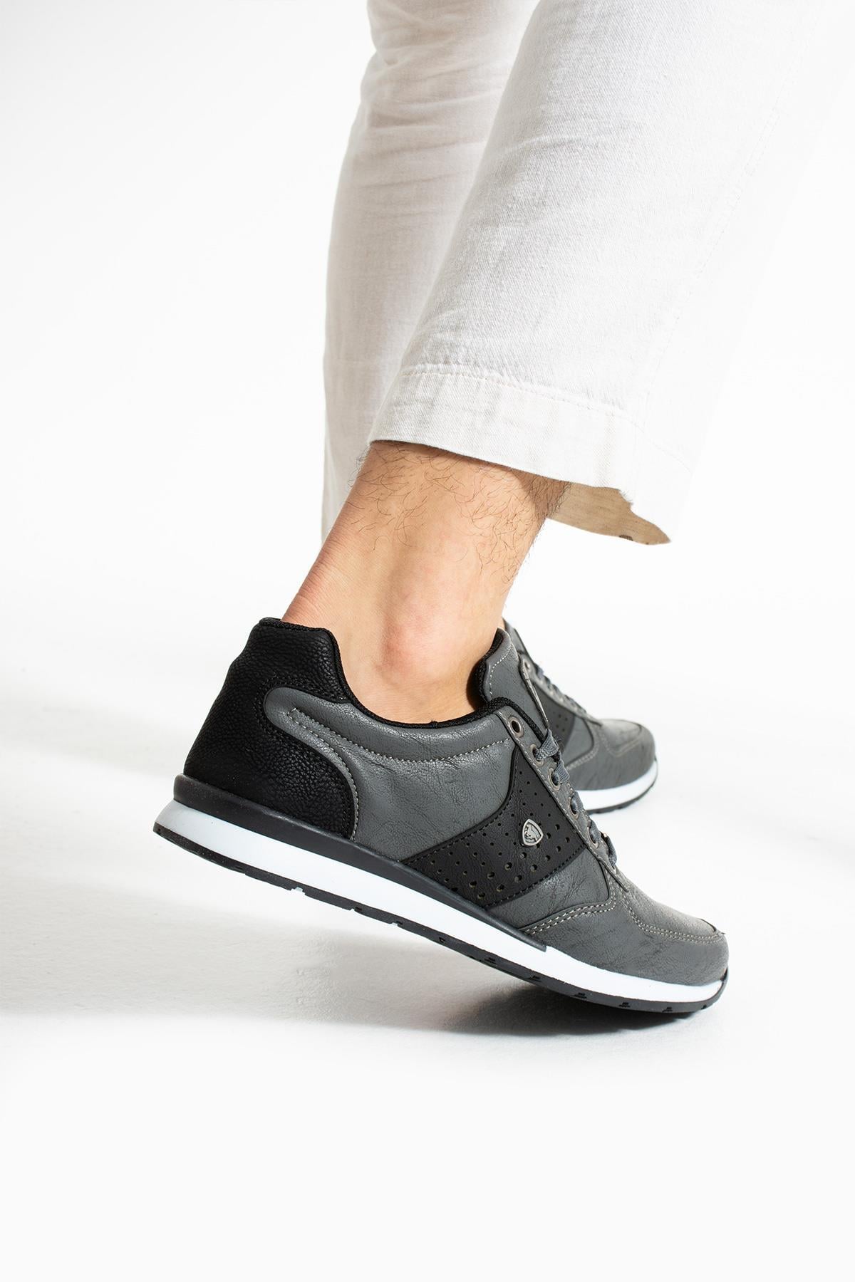 L.A Polo 043 Füme Siyah Renk Beyaz Tabanlı Bağcıksız Günlük Erkek Spor Ayakkabı