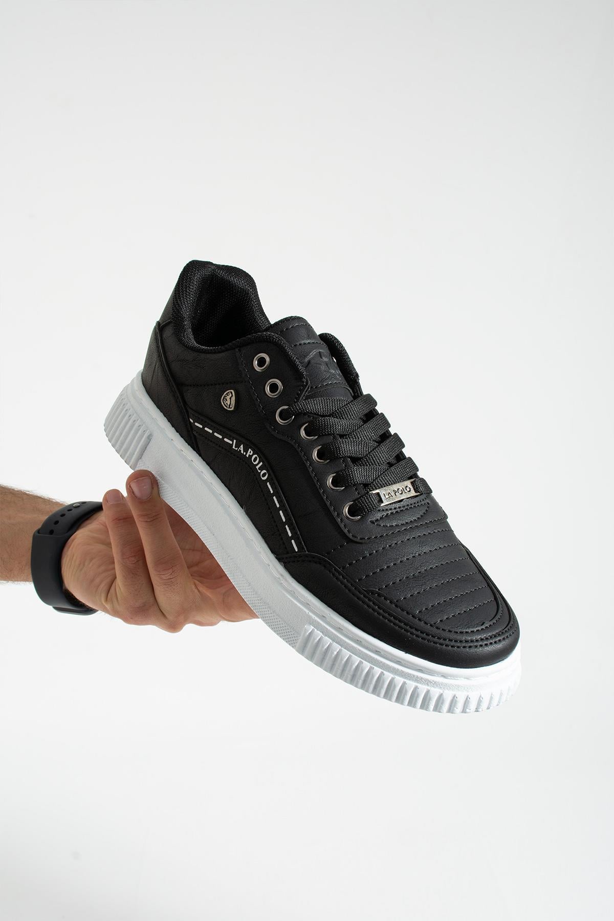 L.A Polo 017 Siyah Renk Beyaz Tabanlı Bağcıklı Günlük Erkek Spor Ayakkabı