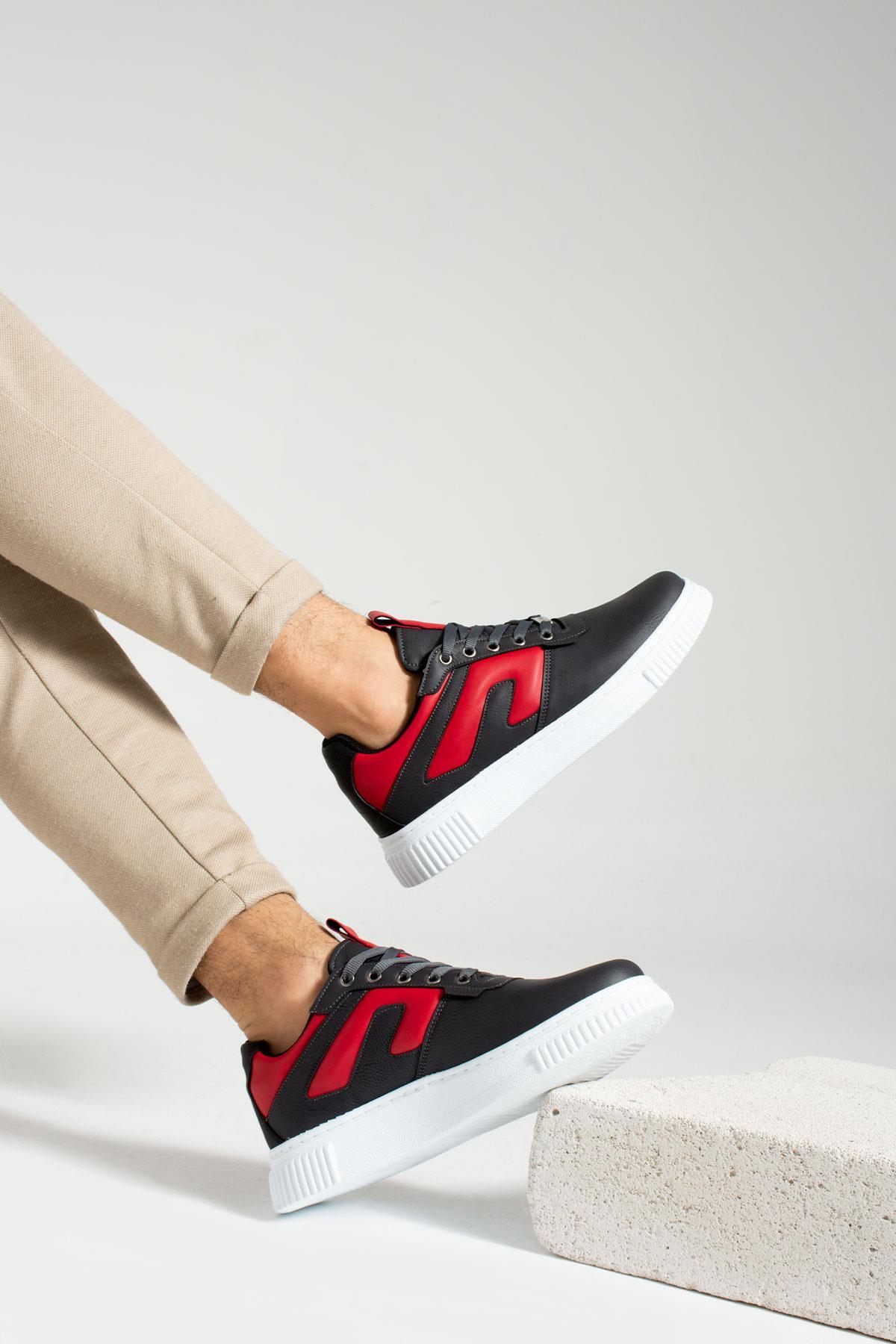 L.A Polo 345 Füme Kırmızı Renk Beyaz Tabanlı Erkek Günlük Ayakkabı