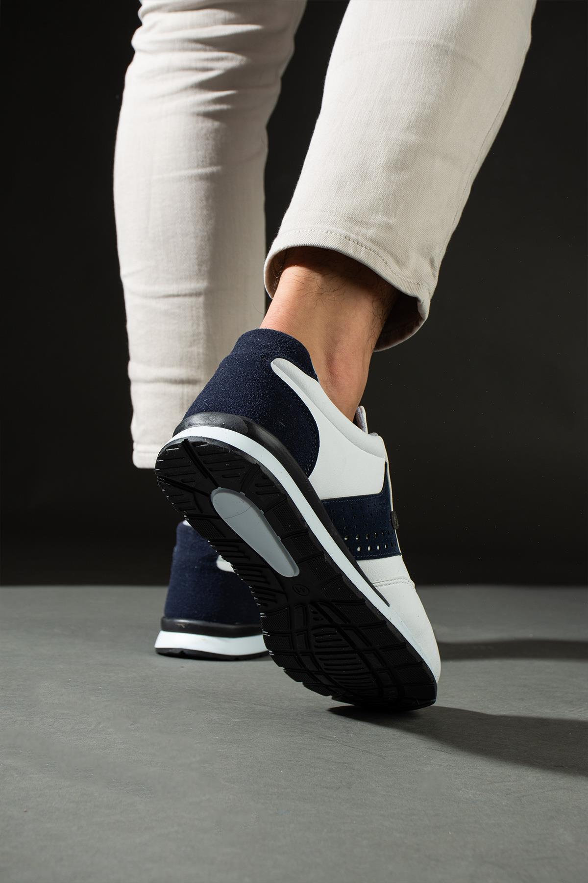 L.A Polo 043 Beyaz Lacivert Renk Beyaz Tabanlı Bağcıksız Günlük Erkek Spor Ayakkabı