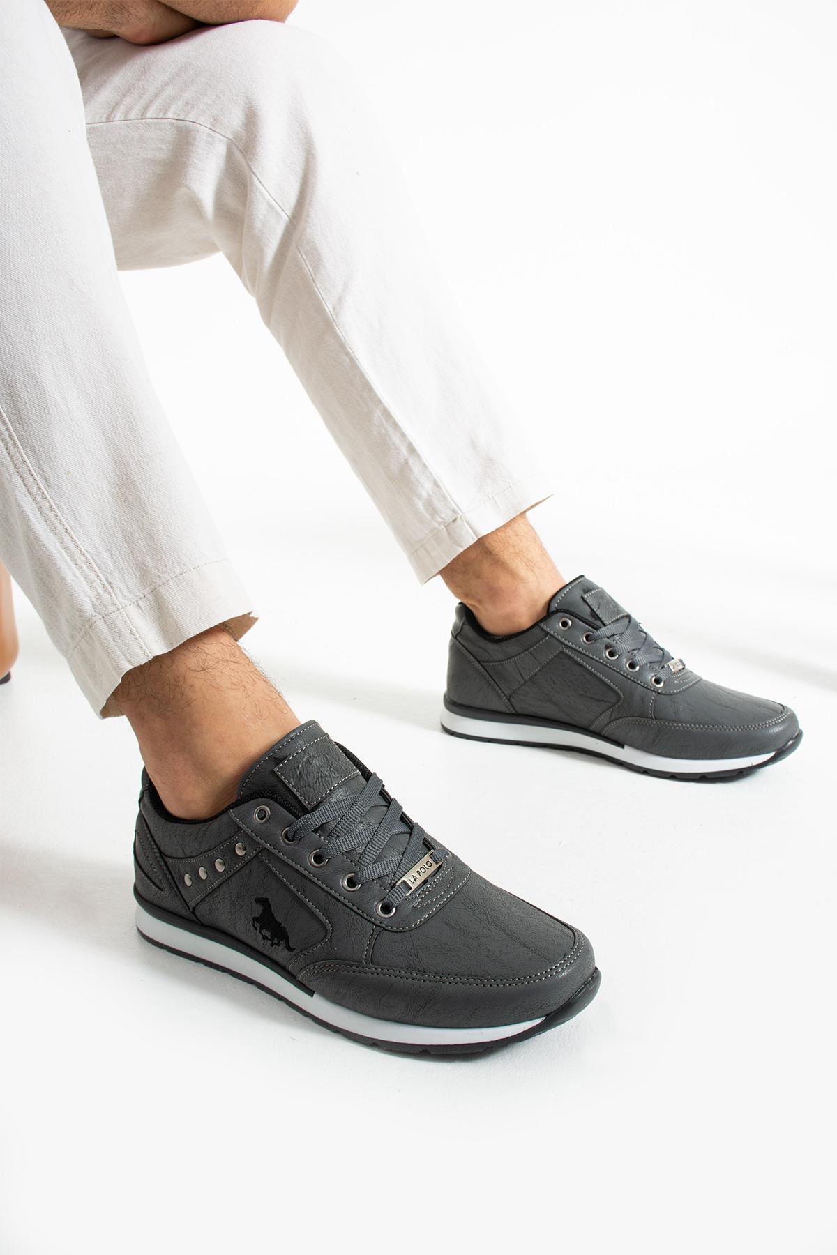 L.A Polo 351 Füme Renk Beyaz Tabanlı Bağcıksız Günlük Erkek Spor Ayakkabı
