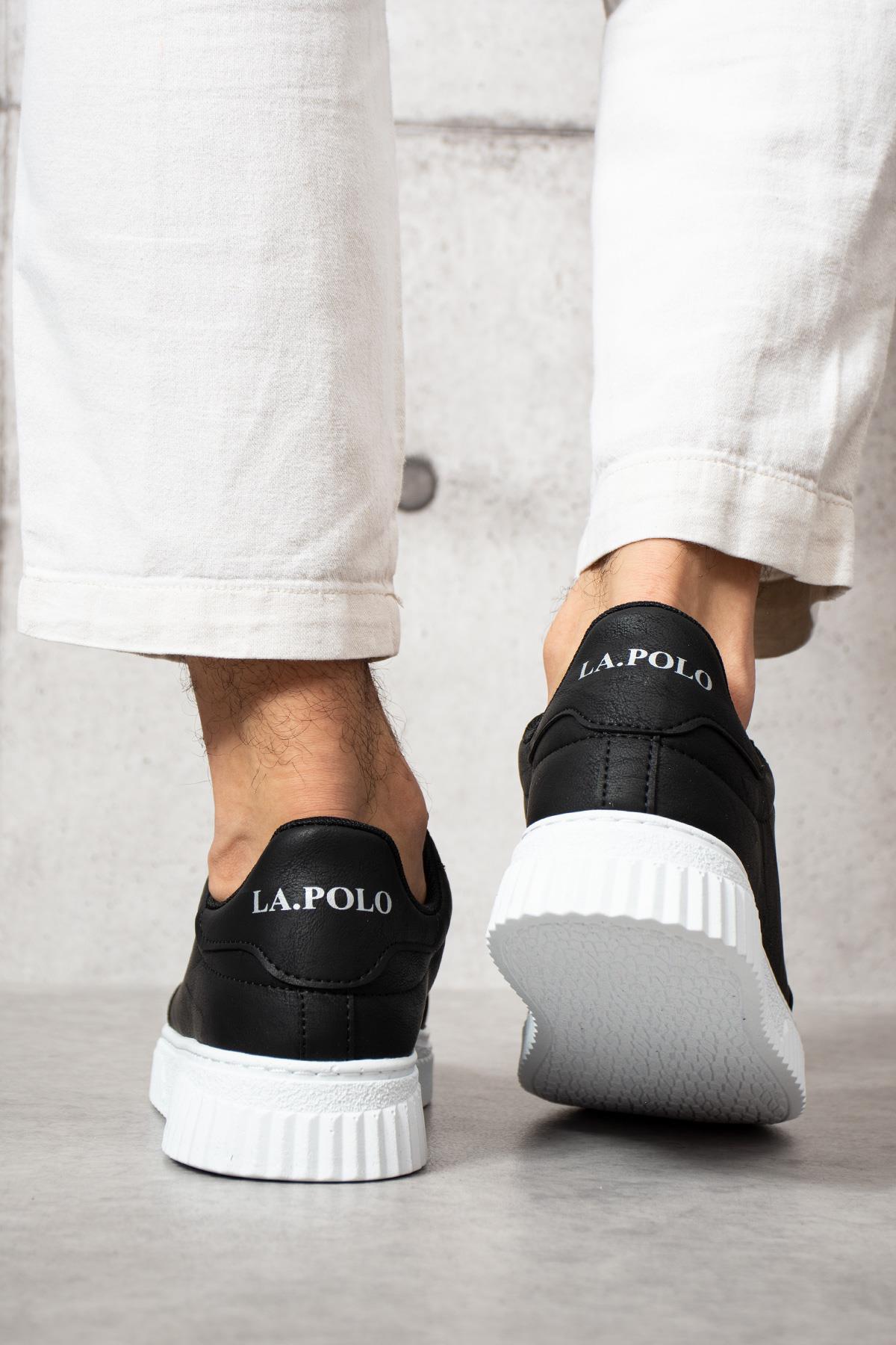 L.A Polo 505 Siyah Renk Beyaz Tabanlı Bağcıklı Günlük Erkek Spor Ayakkabı