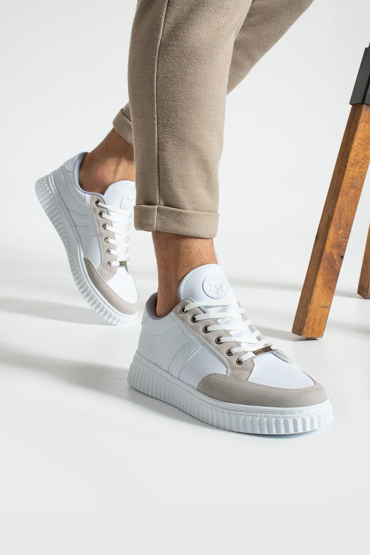 L.A Polo 509 Beyaz Buz Renk Beyaz Tabanlı Bağcıklı Günlük Erkek Spor Ayakkabı