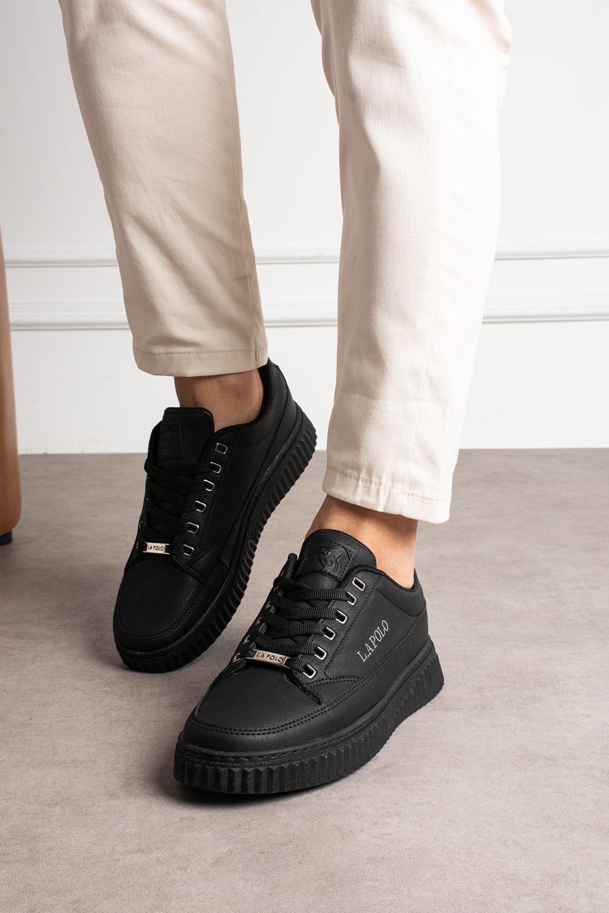 L.A Polo 527 Siyah Renk Siyah Tabanlı Bağcıklı Günlük Erkek Spor Ayakkabı
