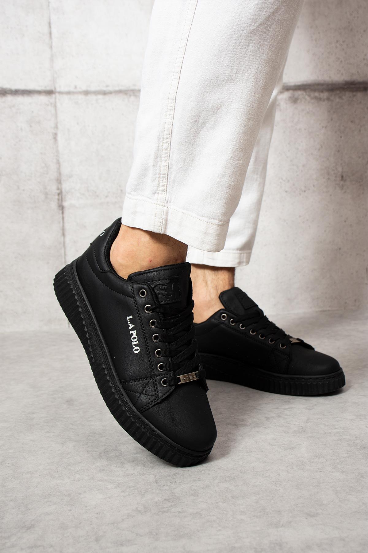 L.A Polo 505 Siyah Renk Siyah Tabanlı Bağcıklı Günlük Erkek Spor Ayakkabı