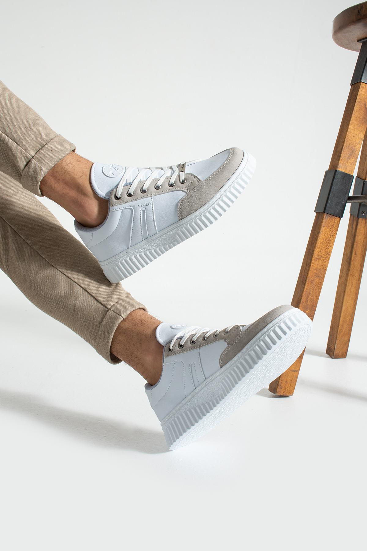 L.A Polo 509 Beyaz Buz Renk Beyaz Tabanlı Bağcıklı Günlük Erkek Spor Ayakkabı