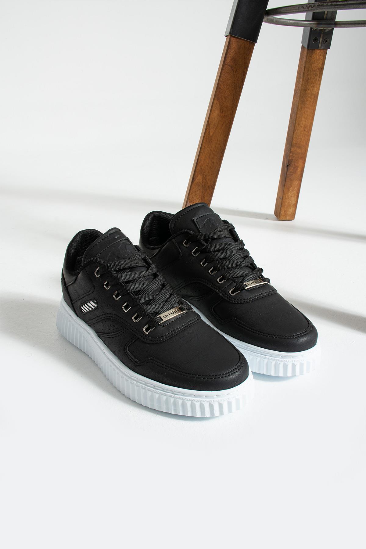 L.A Polo 09 Siyah Renk Beyaz Tabanlı Bağcıklı Günlük Erkek Spor Ayakkabı