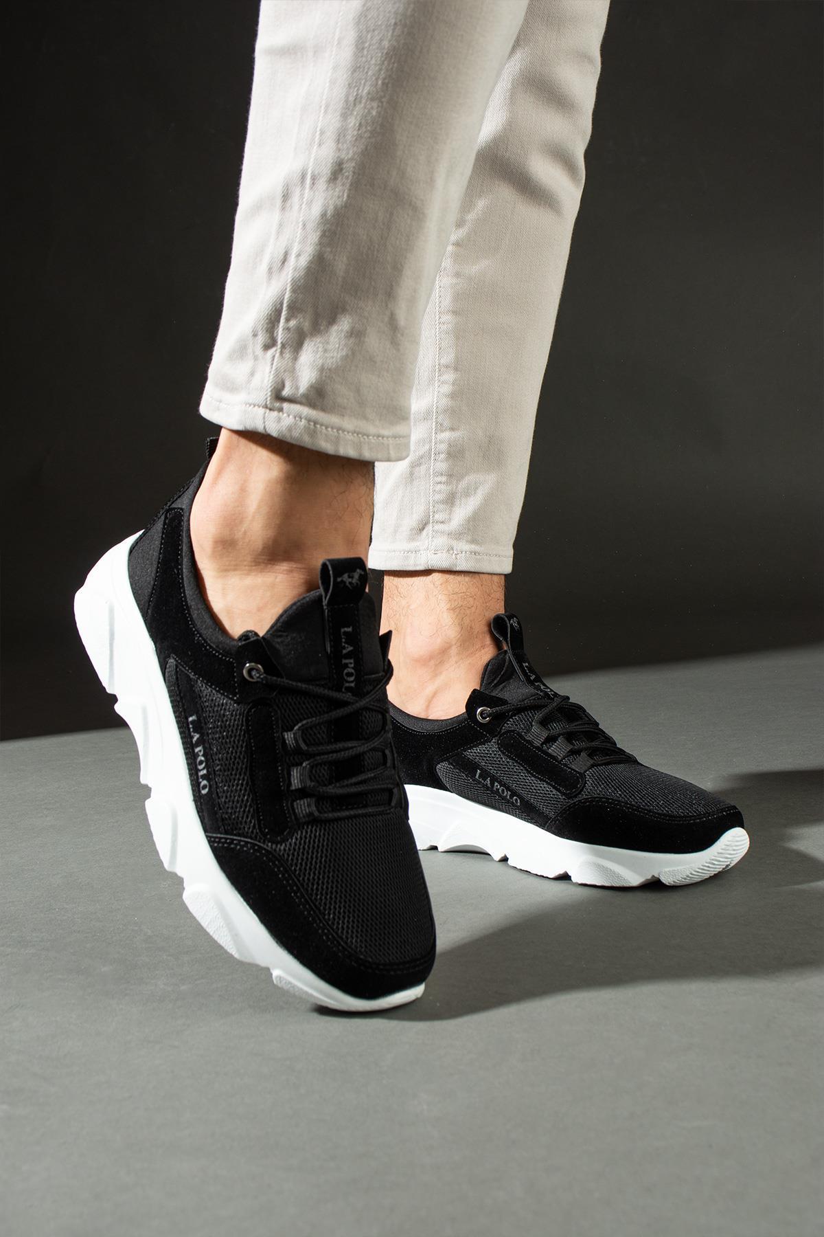L.A Polo 511 Siyah Renk Beyaz Tabanlı Bağcıksız Günlük Erkek Spor Ayakkabı