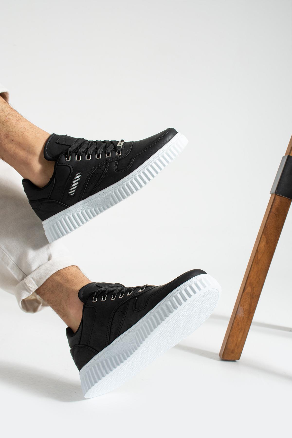 L.A Polo 09 Siyah Renk Beyaz Tabanlı Bağcıklı Günlük Erkek Spor Ayakkabı