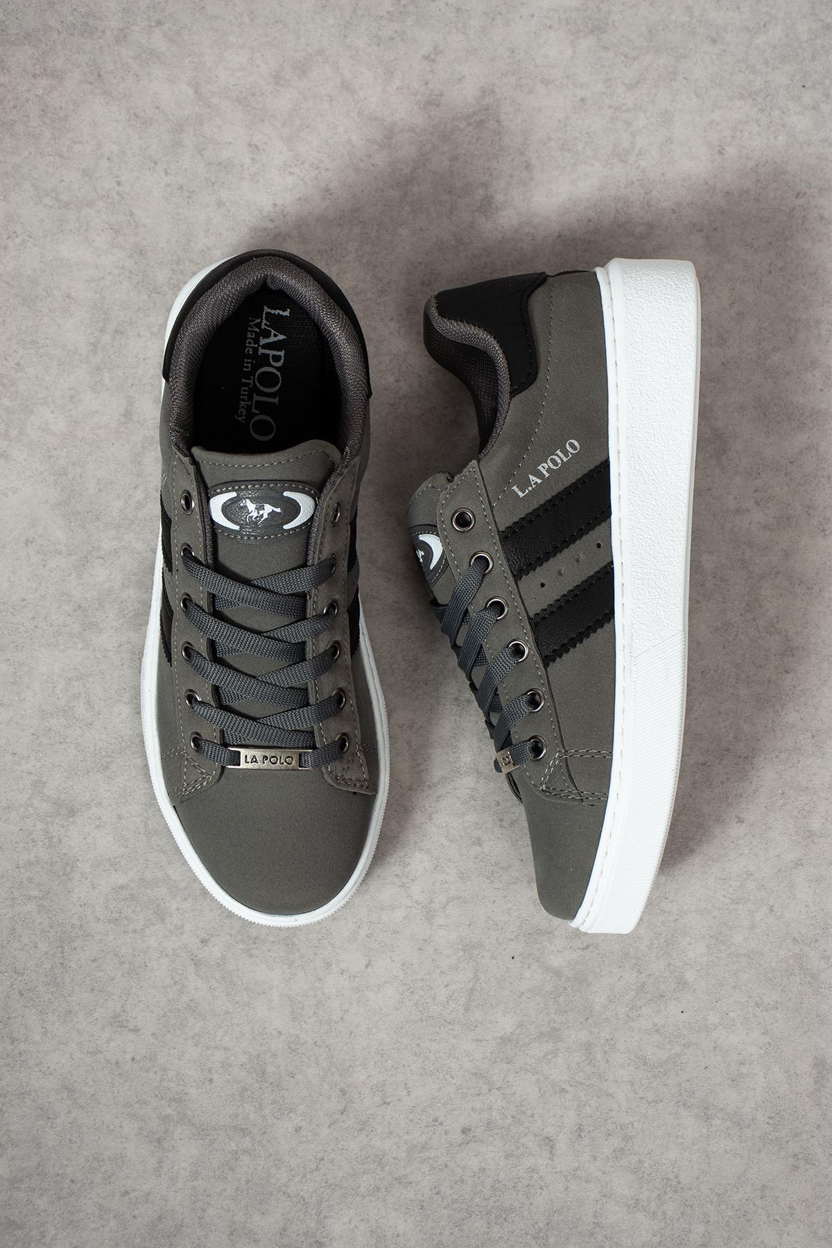 L.A Polo 503 Füme Siyah Renk Beyaz Tabanlı Bağcıklı Günlük Kadın Spor Ayakkabı