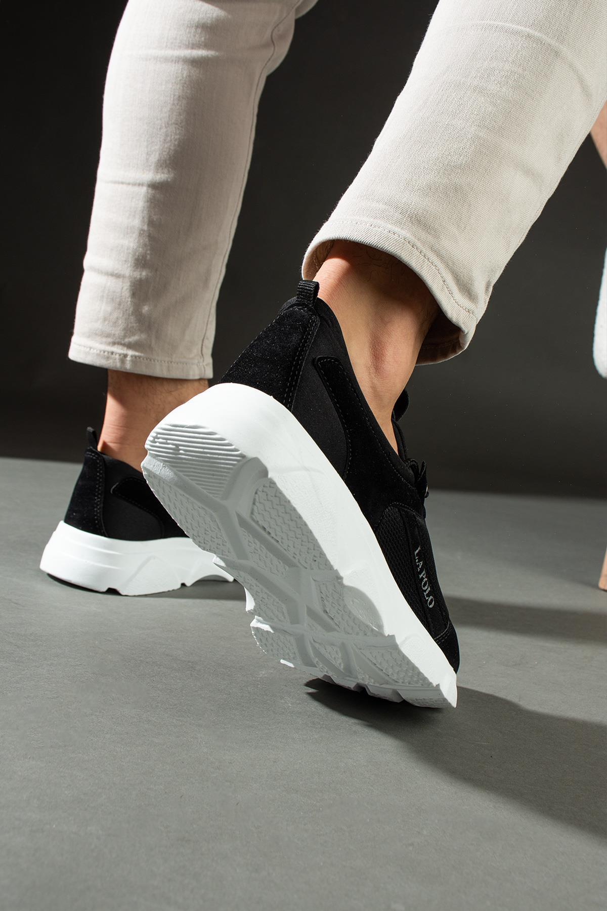 L.A Polo 511 Siyah Renk Beyaz Tabanlı Bağcıksız Günlük Erkek Spor Ayakkabı